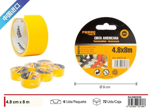 [6803138] Cinta adhesiva americana amarilla 4.8cm*8m - Materiales de oficina y manualidades