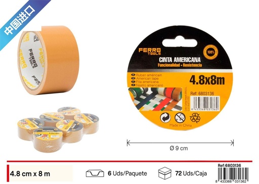 [6803136] Cinta adhesiva americana marrón 4.8cm*8m - Materiales de oficina y manualidades