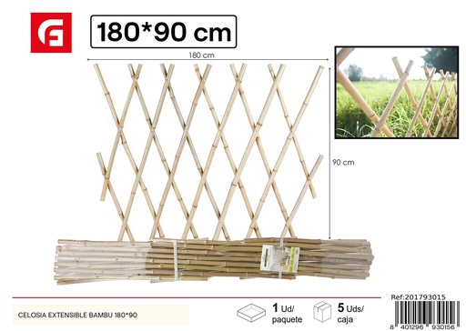 [201793015] Celosía extensible de bambú 180x90 cm - Ideal para jardines y patios