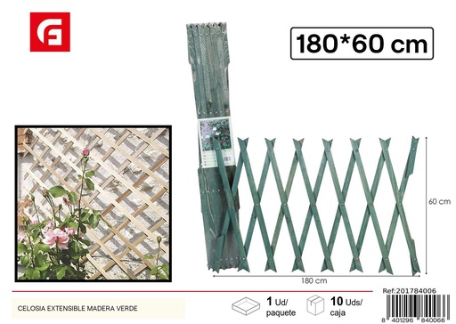 [201784006] Celosía extensible de madera verde - Decoración para jardines