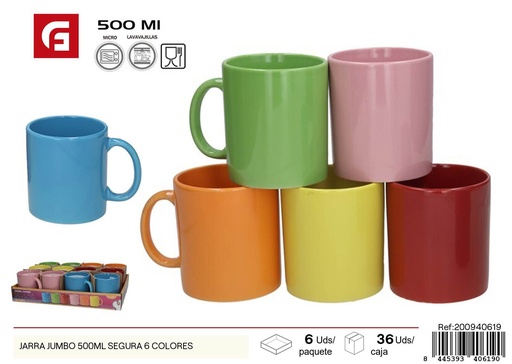 [200940619] Jarra Jumbo de cristal 500 ml 6 colores surtidos - Utensilios de cocina