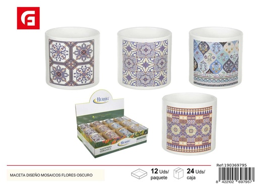 [190369795] Maceta diseño mosaicos flores oscuro - Decoración de jardín y macetas