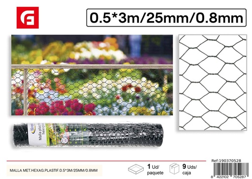 [190370528] Malla plástica hexagonal 0.5*3m con 25mm de agujero y 0.8mm de diámetro - Accesorios para jardín