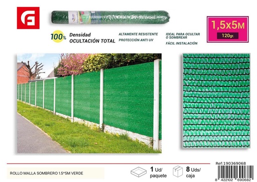 [190369068] Rollo de malla sombrero verde 1.5 x 5 m - Jardín y protección solar