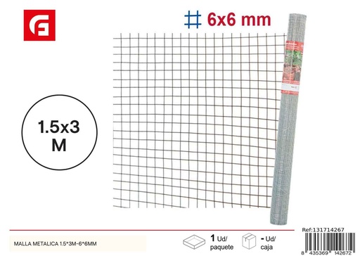 [131714267] Malla metálica 1.5x3m - 6x6 mm - Accesorios de jardín para protección