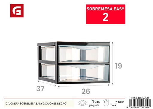 [120155709] Cajonera sobremesa easy 2 cajones negra - Accesorios para el hogar