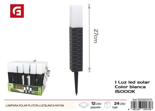 [200920970] Lámpara solar Plutón luz blanca de ratán - Iluminación solar para jardín