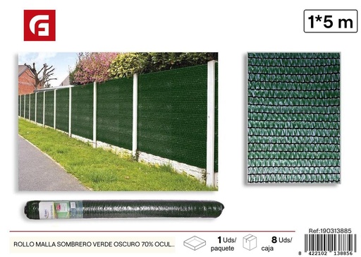 [190313885] Rollo de malla de sombreo verde oscuro 70% ocultación 1x5m - Accesorios de jardín y mallas de sombra