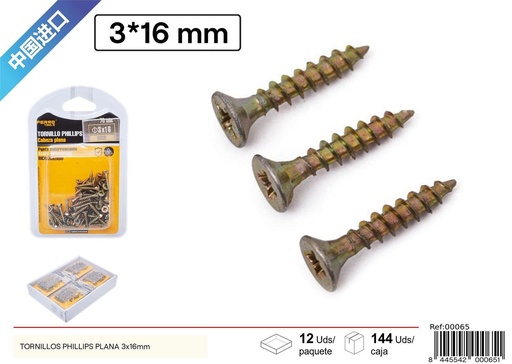 [00065] Tornillos Phillips plana de fibra 3*16mm - Accesorios de ferretería y fijación