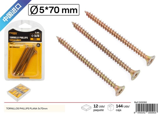 [00090] Tornillos Phillips plana de fibra 5*70mm - Accesorios de ferretería y fijación