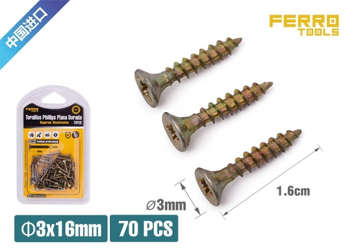 [6800001] Tornillos Phillips plana fibra (galvanizado) 3*16mm - Accesorios de ferretería y fijación