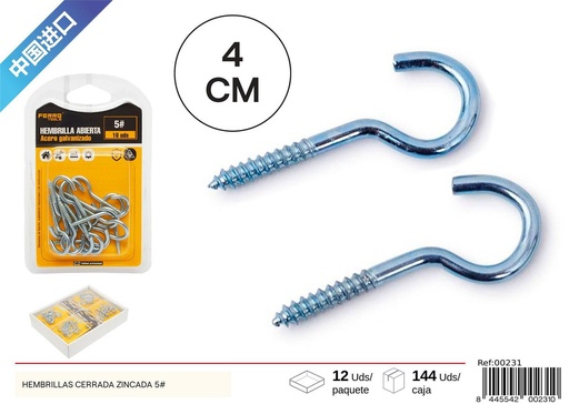 [00231] Hembrillas cerradas zincadas 5# - Accesorios de ferretería y ganchos