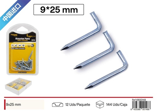 [6800148] Alcayatas punta 2.4×9×25mm - Accesorios de ferretería y ganchos