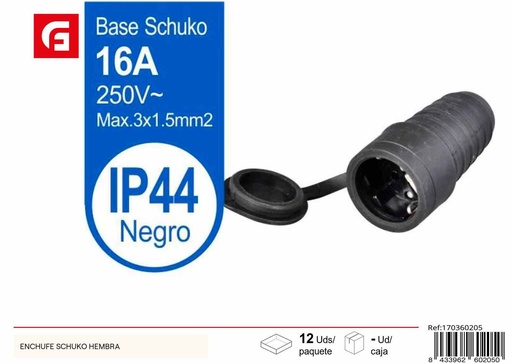 [170360205] Enchufe Schuko Hembrado - Suministros Eléctricos y Conectores