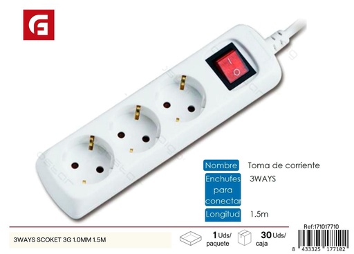 [171017710] Toma de corriente 3 vías 1.0 mm 1.5M - Accesorios eléctricos