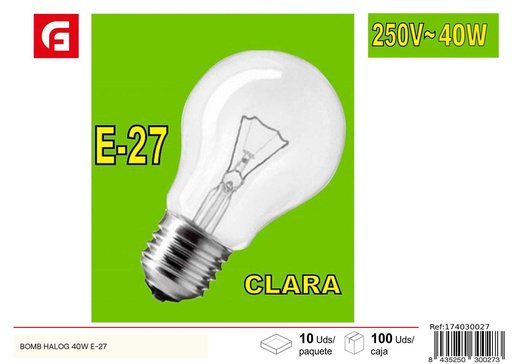 [174030027] Bomb Halog 40W E-27 - Iluminación y Bombillas