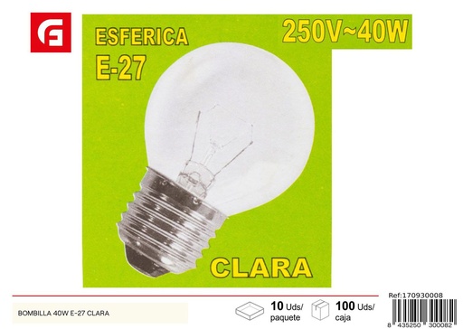 [170930008] Bombilla 40W E-27 Clara - Iluminación y Bombillas