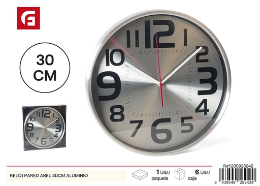 [200928242] Reloj de Pared Abel 30cm Aluminio - Decoración del Hogar y Relojes de Pared