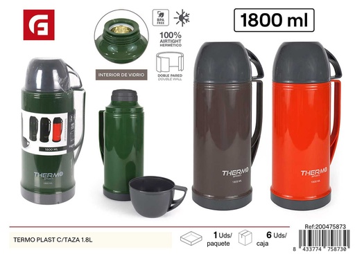 [200475873] Thermo plástico con taza 1.8L - Botella térmica presión