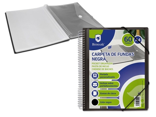 [150828242] Carpeta espiral PP Bismark negra 60 fundas - Material de oficina y archivadores