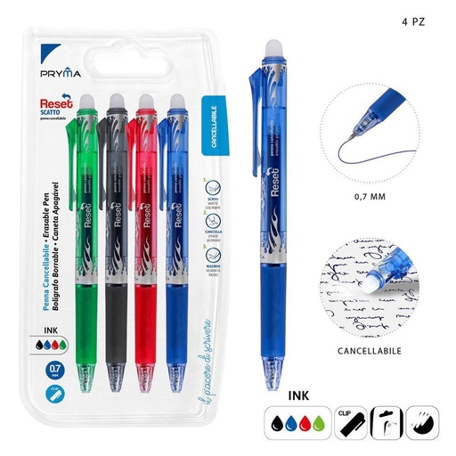 [0223484] Bolígrafo borrable 0.7mm 4 piezas - Utensilios de escritura
