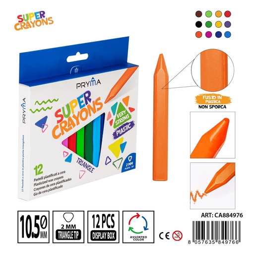 [0235940] Lápices de cera triangular 10.5x99mm 12 piezas - Utensilios de arte