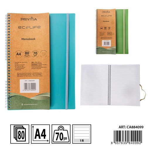 [0233819] Bloc de notas espiral con goma tapa RPP A4 80 páginas - Papelería básica