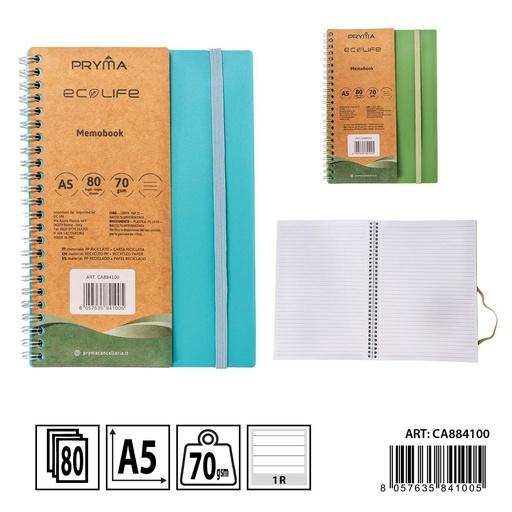 [0233820] Block de notas espiral A5 con goma 80 hojas - Cuadernos y papelería