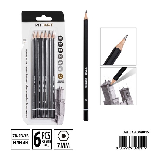 [0236754] Lápiz de dibujo 6 pzas (4H,3H,H,3B,5B,7B) - Artículos de arte y dibujo