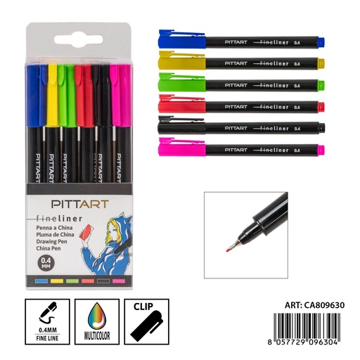[0239670] Bolígrafo punta fina colores 0.4mm 6 piezas - Material de arte