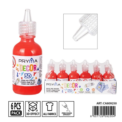 [0237645] Pintura 3D textil 30ml color rojo - Pinturas para tela y manualidades