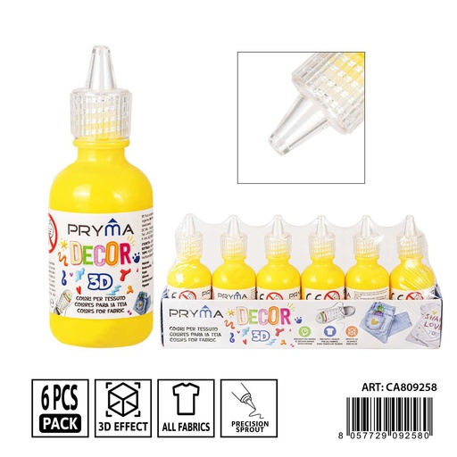 [0237653] Pintura 3D textil 30ml color amarillo - Pinturas para tela y manualidades