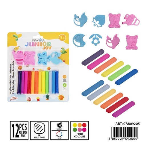 [0237457] Plastilina 12 piezas fluo + moldes - Manualidades