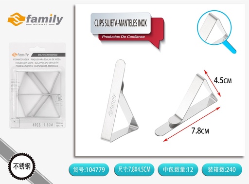 [104779] Clips sujeta manteles de acero inoxidable 4*8cm 4PCS - Accesorios para el hogar