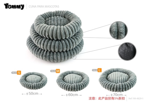 [YM4829-1] Cuna de perro de felpa color gris con set de 3 piezas - Accesorios de cama para mascotas