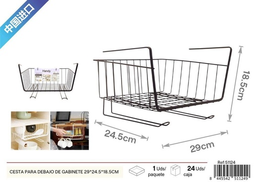 [51124] Cesta de dos ganchos para debajo del gabinete negra 29x24.5x18.5 cm - Nuevos productos
