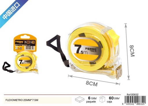 [00832] Flexómetro transparente con cabeza magnética 25mm*7.5m - Herramientas de medición
