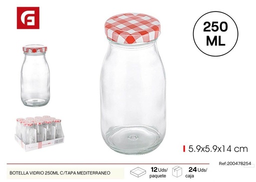 [18433774782541] Botella de vidrio Mediterráneo 250 ml - Vidrio y cerámica