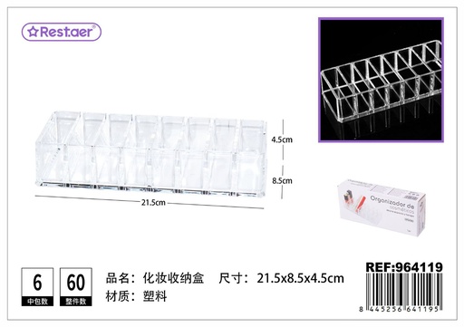 [964119] Organizador de cosméticos de plástico PS 21.5x8.5x4.5 cm transparente - Accesorios de belleza y organización