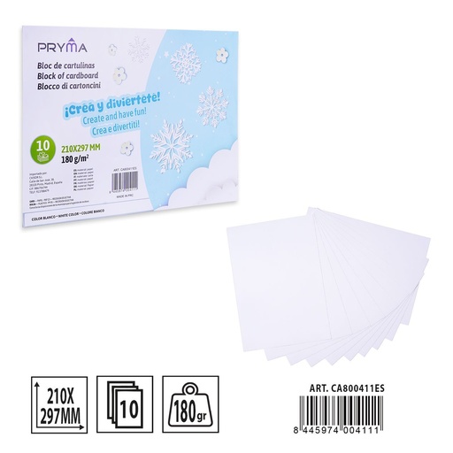 [A001645] CARTULINA A4 10FF blanca 180G 210X297MM - Material para manualidades