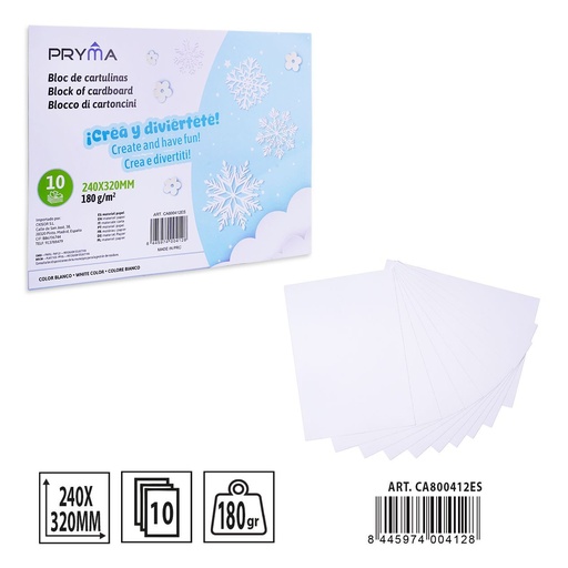 [A001646] CARTULINA 10FF blanca 180G 240X320MM - Material para manualidades