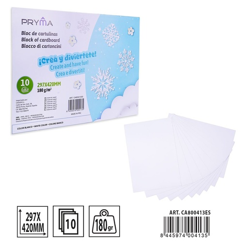 [A001647] CARTULINA 10FF blanca 180G 297X420MM - Material para manualidades