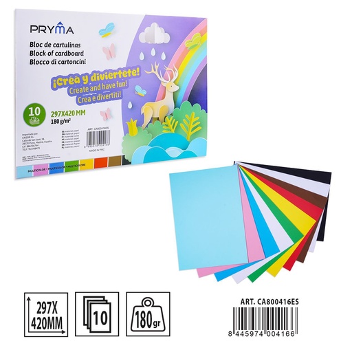 [A001650] CARTULINA COLORES 10FF 297X420MM - Material para manualidades