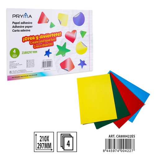[A001656] PAPEL MANUALIDADES ADHESIVO A4 4FF 210X297MM - Material para manualidades