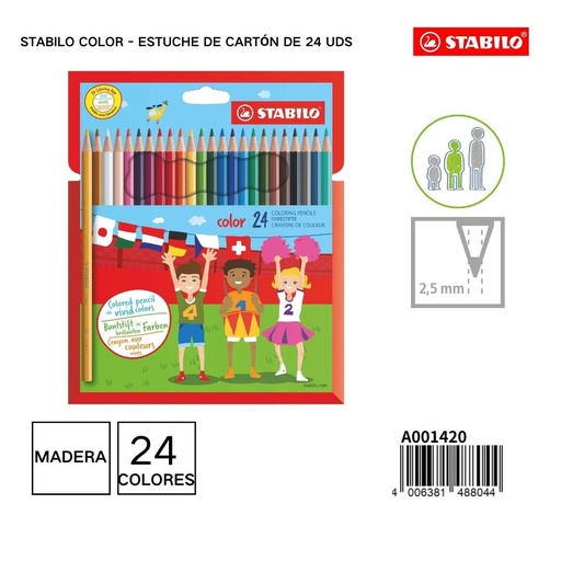 [A001420] Estuche cartón 24 lápices de colores 2.5 mm - Materiales de papelería