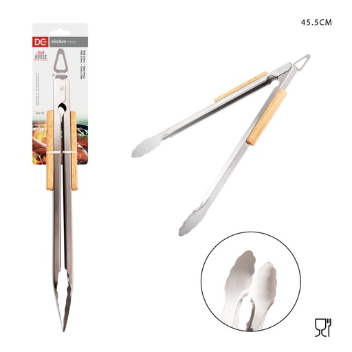 [0229555] Pinza BBQ con mango de madera 45.5 cm - Accesorios para parrilla