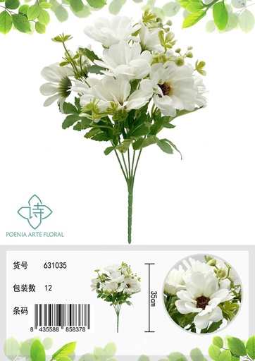 [631035白] Ramo decorativo con 10 flores pequeñas, tipo montaña - Adornos florales