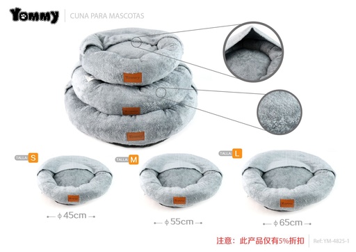 [YM4825-1] Cuna redonda de mascota con manta gris - Productos para mascotas, 3 piezas