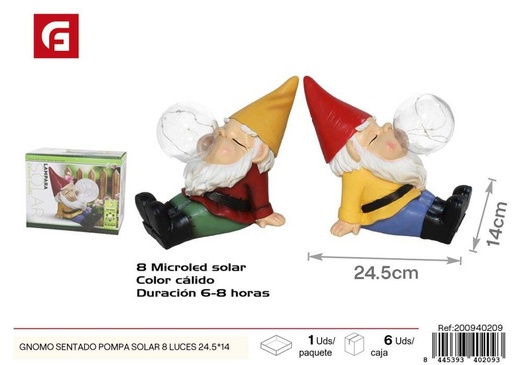 [200940209] Gnomos con bomba solar y 8 luces 24.5x14cm - Decoraciones de jardín
