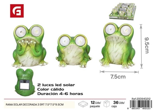 [200940212] Rana solar decorativa 7.5x7.5x9.5cm 3 surtidos - Decoraciones de jardín